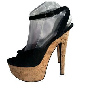 Carlo Rossetti Cork Platform Pump Open Toe Black/Tan Women’s Shoe Size 8.5